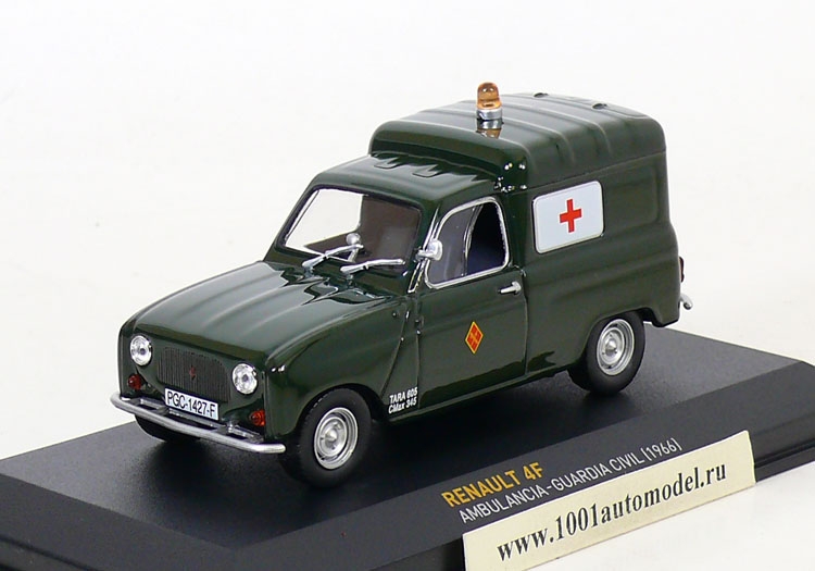Renault 4F Ambulancia-Guardia Civil 1966 Производитель: Atlas
Артикул: POL08
Масштаб: 1:43
Материал: металл